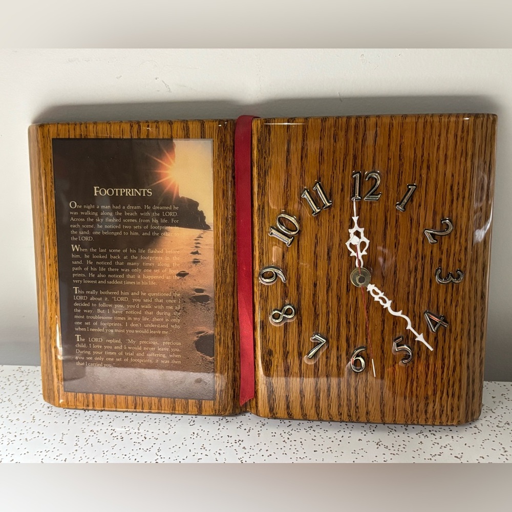 Vintage wooden clock with Footprints poem